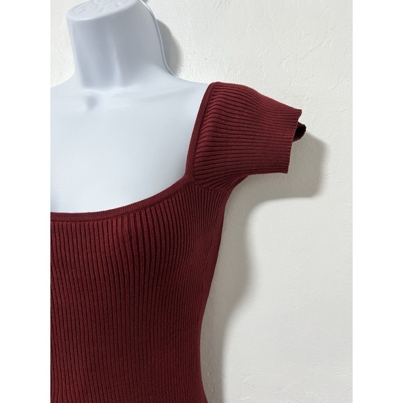 Reformation Ribbed Knit Ariele Off The Shoulder Midi Dress Size M Marlot Red - Picture 3 of 7